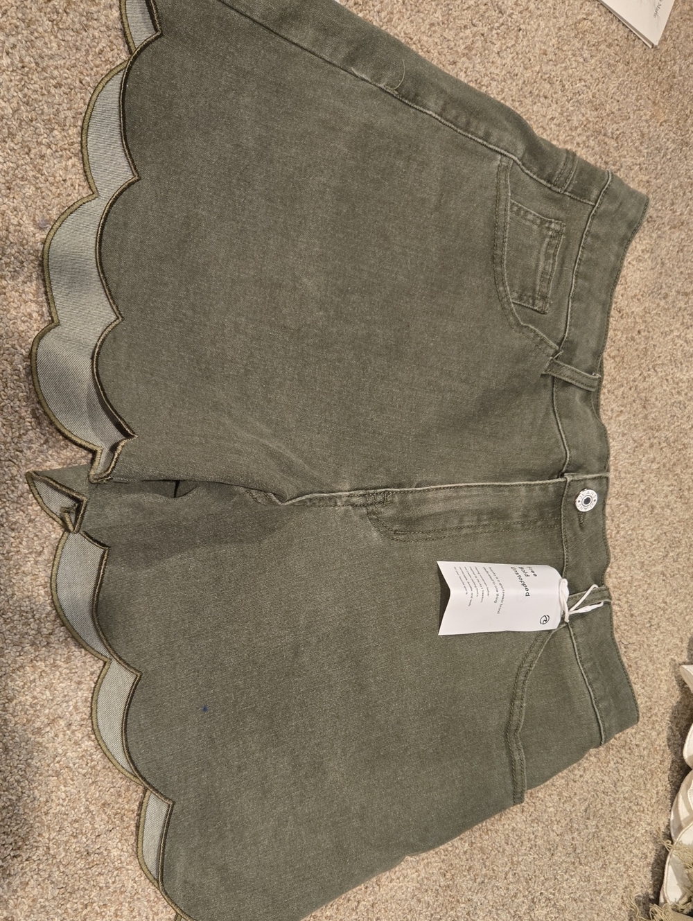 Olive Scallop Hem Denim Shorts